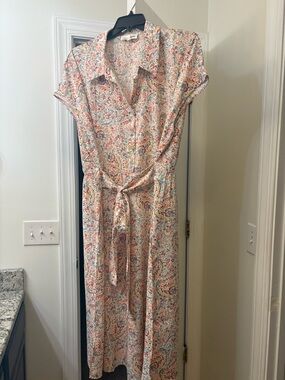 Lucky Brand Plus Size Printed Button Front Tie Waist Midi Dress